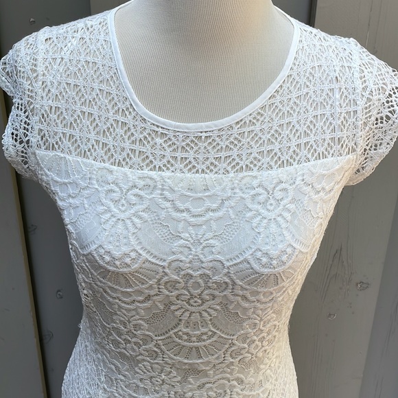 NY Collection Petite Lace Capped Sleeve Midi A-Line Dress Size PM - Picture 7 of 11